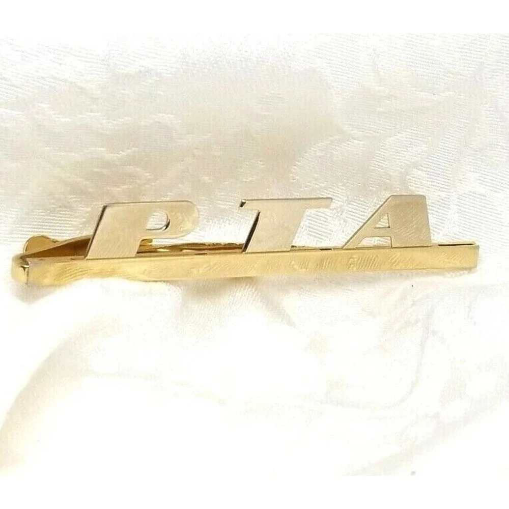 Hickock Tie Clip PTA Gold Tone Letters Long Tie Bar Signed USA Vintage